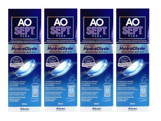 Aosept Plus mit HydraGlyde Vorratspack (4 x 360 ml inkl. 4 Behälter)